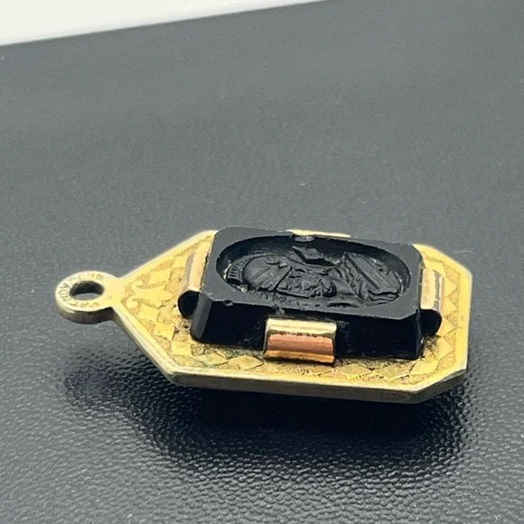 Victorian warrior carved intaglio cameo watch fob pendant for necklace vintage